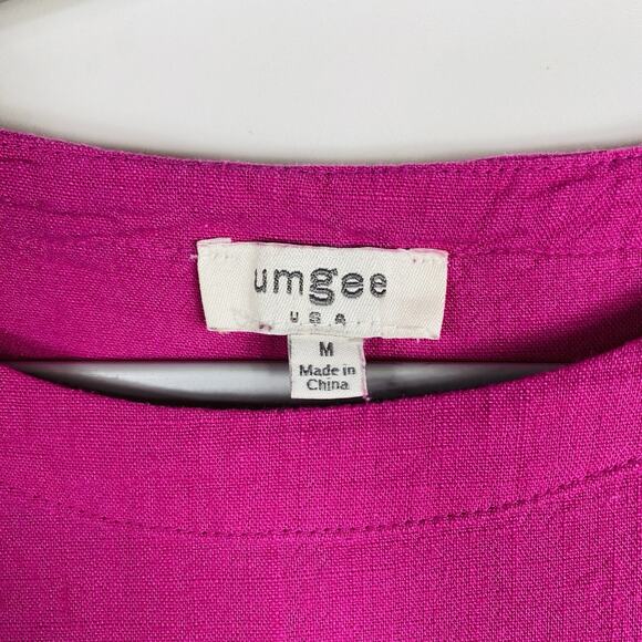 Umgee Size Medium Linen Blend Frayed Trim Short Sleeve Top Pink - Picture 3 of 4